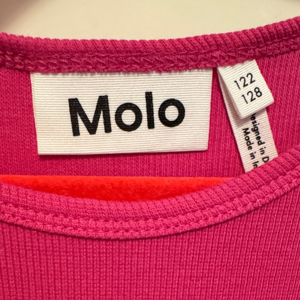Molo Hot Pink Tiered Dress with Long Sleeves and Ruffles